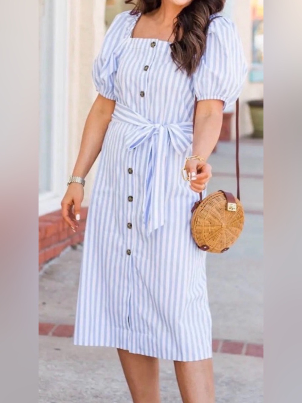 J. Crew Cottage dress in stripe blue & white Midi Dress Sz: Small